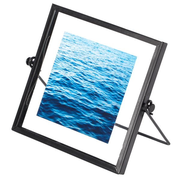 Fabulaxe Modern Metal Floating Tabletop Square Photo Picture Frame w/Glass Cover and Easel Stand, Black 4 x 4 QI004066.BK.S